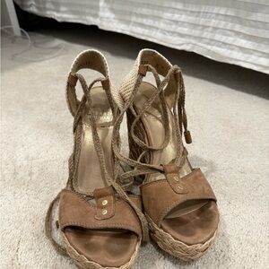 Stuart Weitzman Tan Suede Wedge Sandals